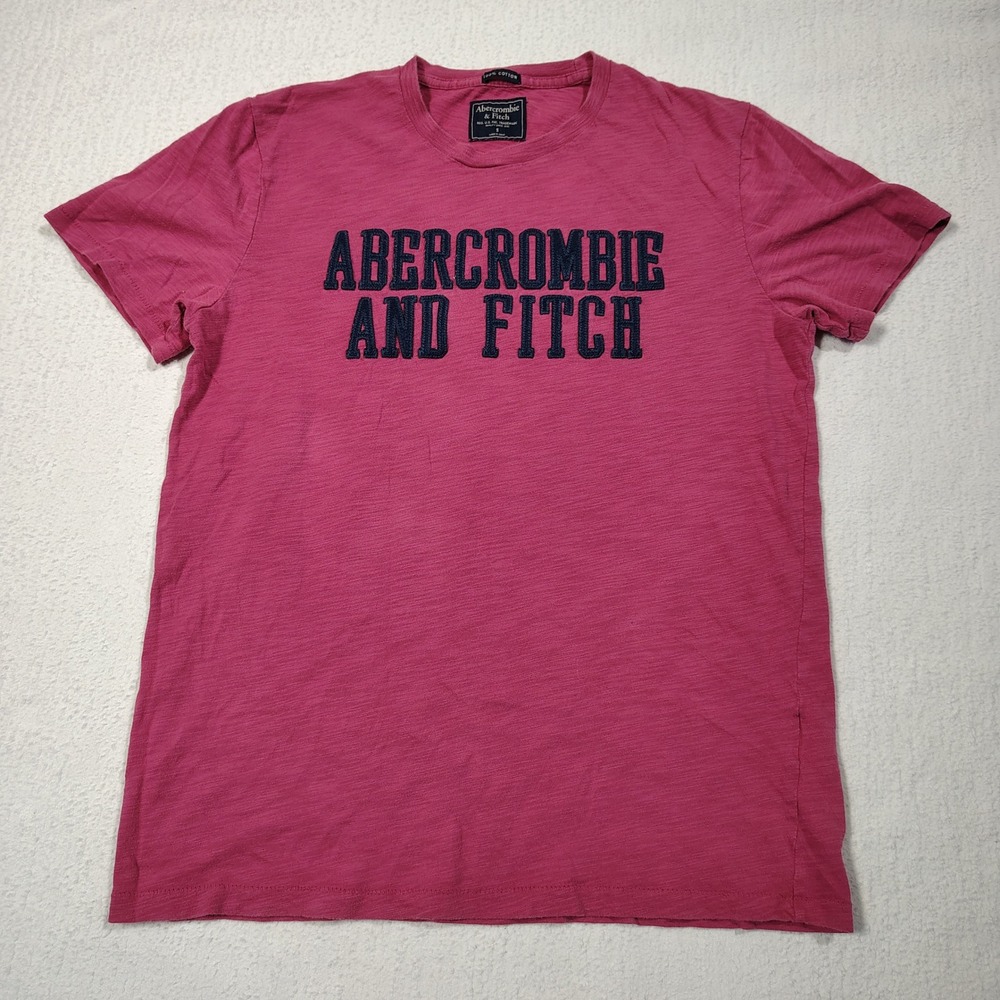 Vintage Y2K Abercrombie Fitch Muscle Shirt Pink Felt Spell Out Graphic Tee Small